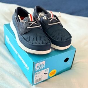 Reef Swellsole Skipper Navy Blue Boat Shoes with White Accents